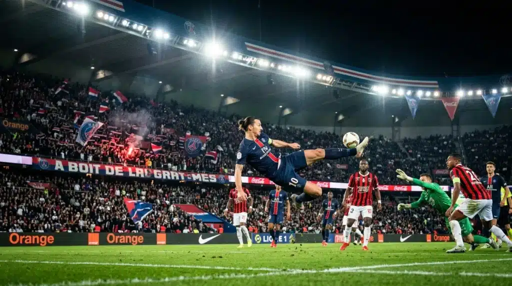 Joueur PSG effectue un contrôle acrobatique du ballon