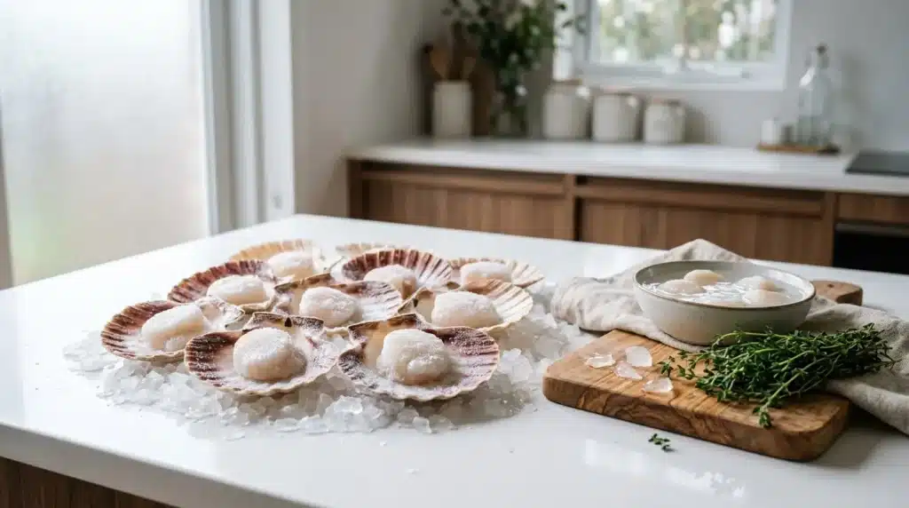 Huîtres crues sur glaçons avec herbes fraîches et sauce