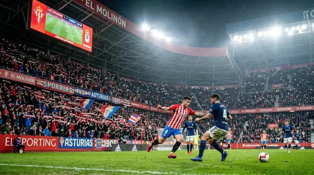 Joueurs en action lors d'un match de football nocturne au stade.