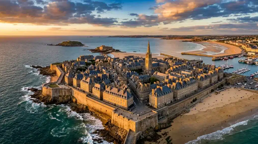 Cité fortifiée médiévale bretonne surplombant l'océan Atlantique
